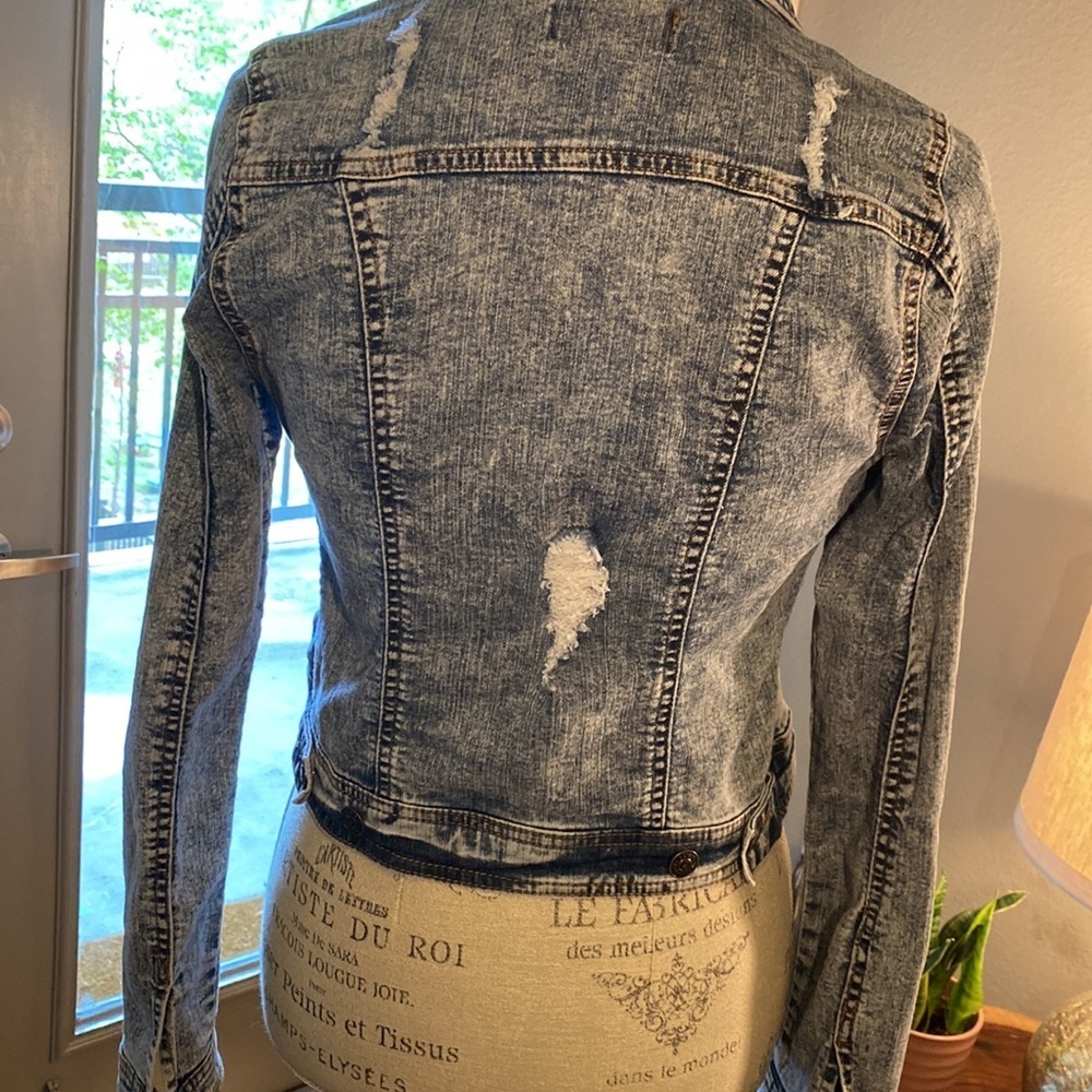 C’est CT Toi USA acid wash blue denim jean jacket XS cropped longsleeve coat​​ - Picture 6 of 12